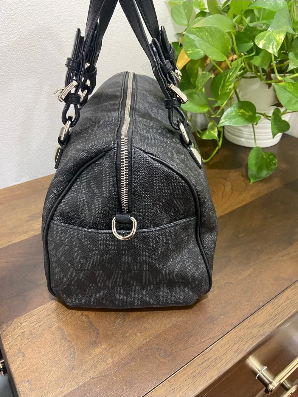 Michael Kors Black/Gray Logo Duffle Satchel w/Silver Hardware (possibly Grayson)